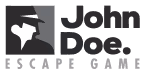 Logo de Jhon De, avec une silhouette de chapeau à droite du texte.