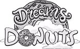 Logo de Dreams Donuts avec un beignet décoré remplaçant la lettre O.