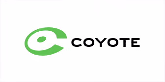 Logo vert stylisé en forme de coyote à gauche suivi du texte noir COYOTE.