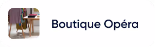 Logo de Boutique Opéra avec une image miniature d'intérieur moderne avec vêtements sur un portant.