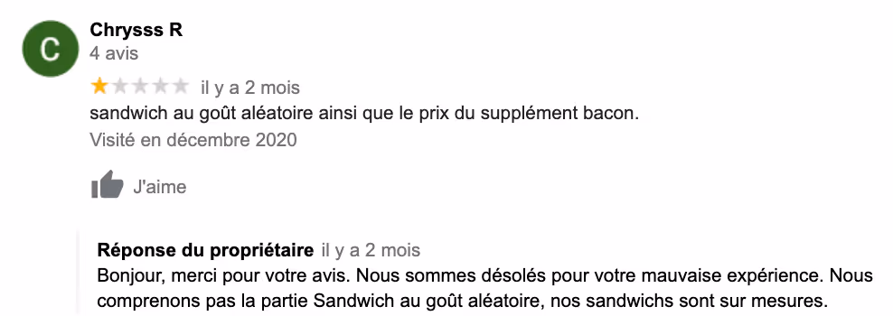 exemple de réponse avis google