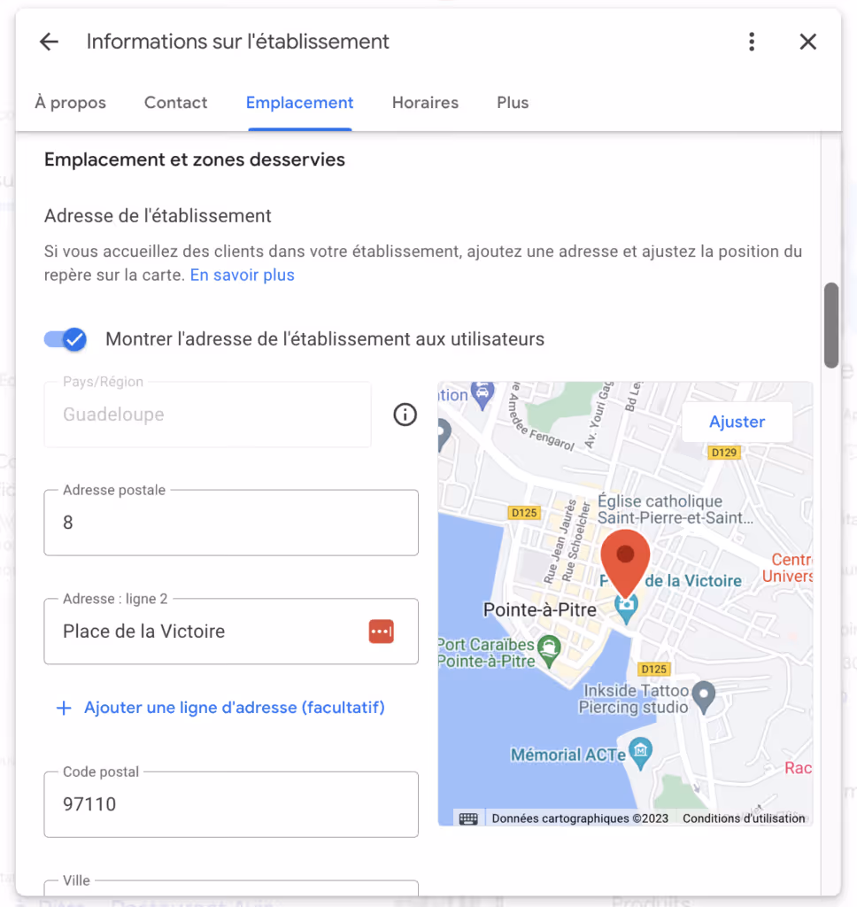 Adresse Google Business Profile