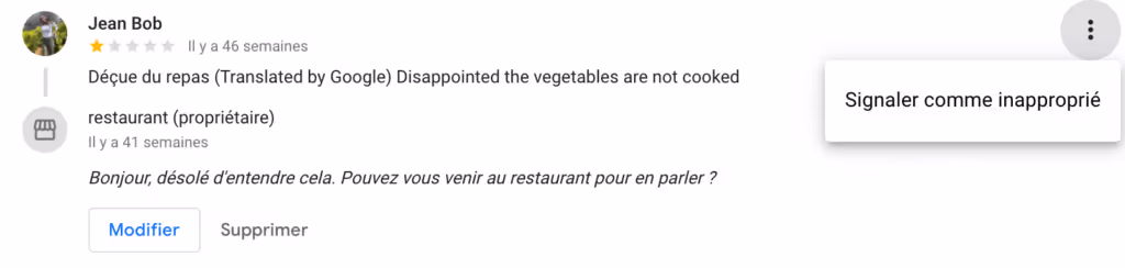 Signaler un avis depuis le compte Google my business