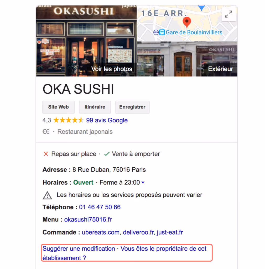 revendiquer son établissement