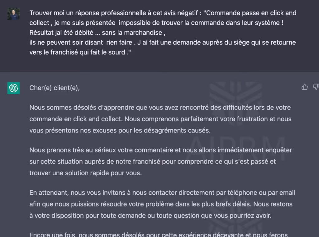 Réponse avis google