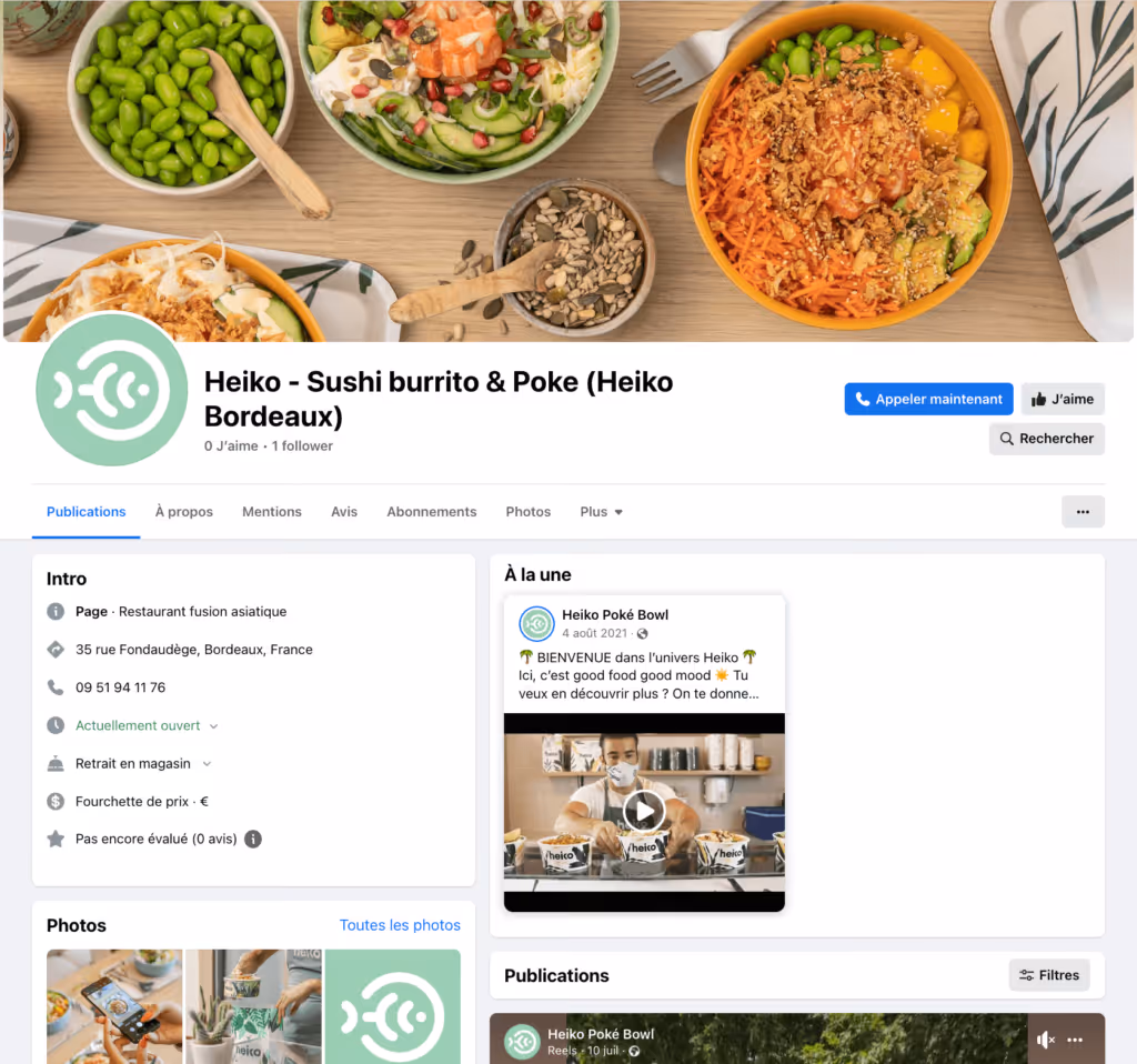 Page Meta Facebook lieu