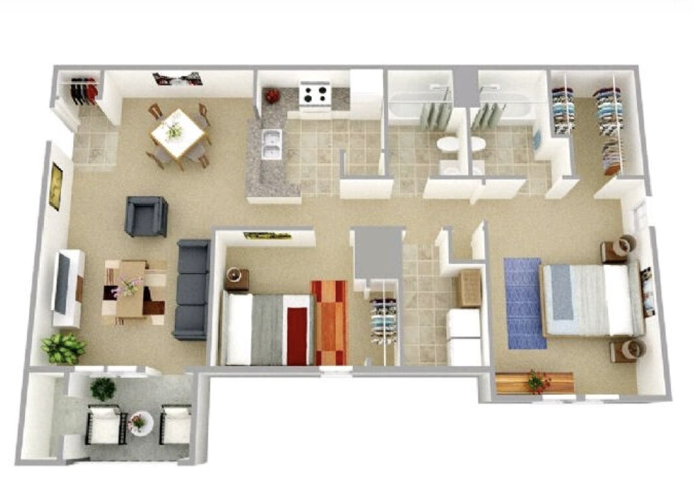 2 Bed 2 Bath layout