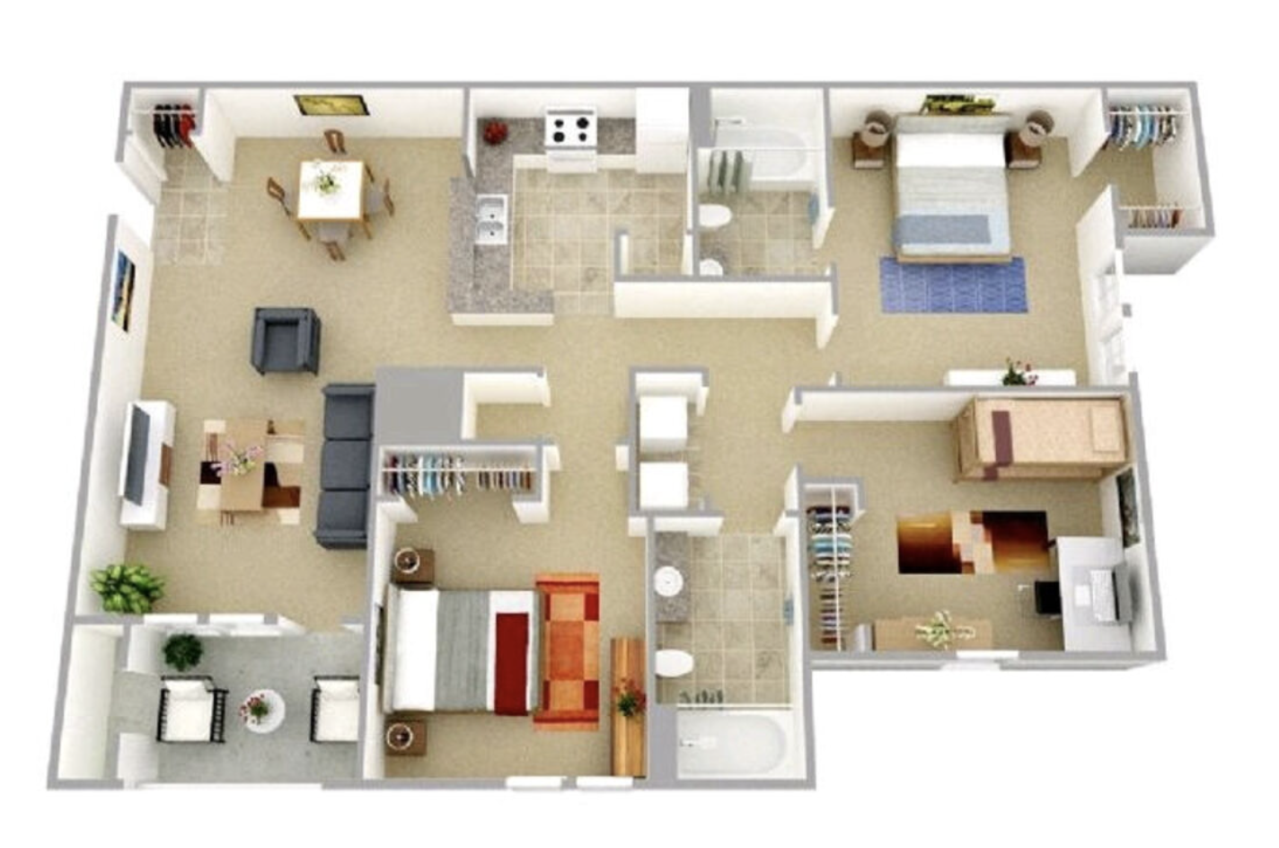 3 Bed 2 Bath layout