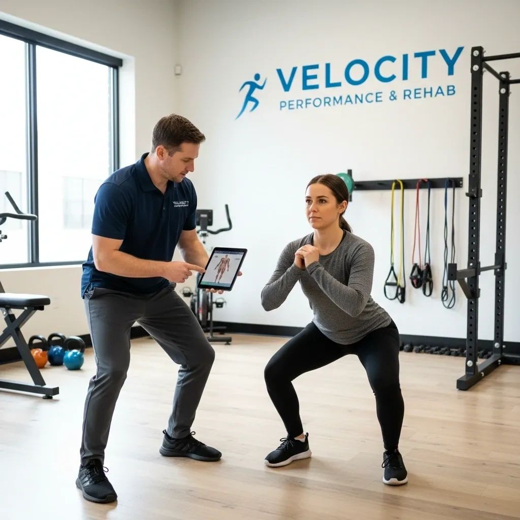 Physical therapist in Derry conducting movement assessment with patient in modern MovementPRO clinic for comprehensive physical therapy evaluation