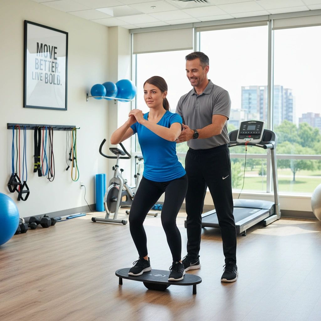 Patient performing therapeutic exercises with physical therapist guidance in Derry treatment room during physical therapy rehabilitation session