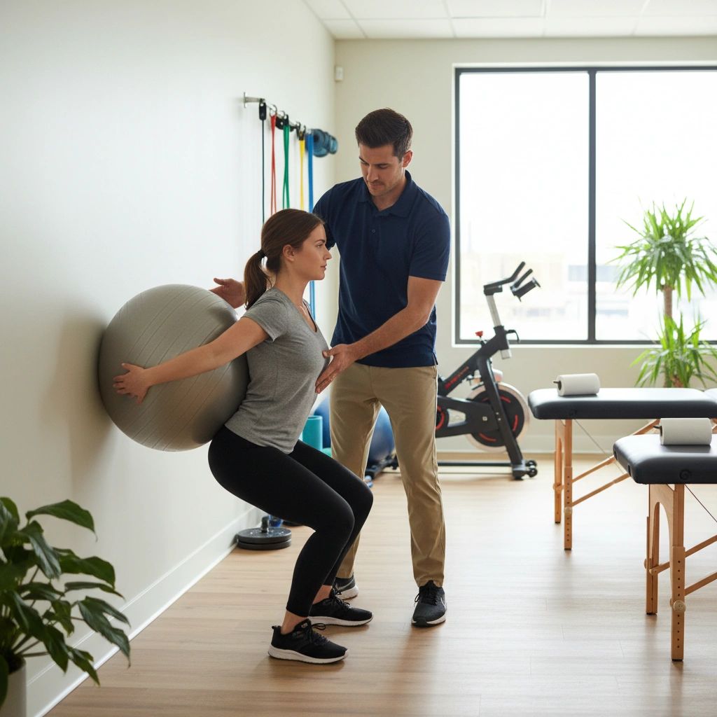 Patient performing resistance band exercises during physical therapy session at MovementPRO Physical Therapy