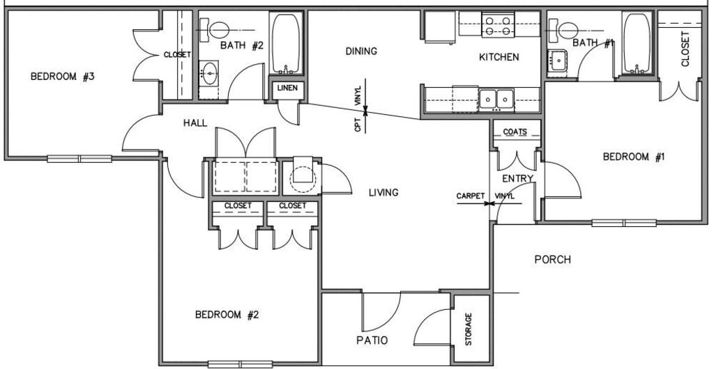three bedroom floor plan layout