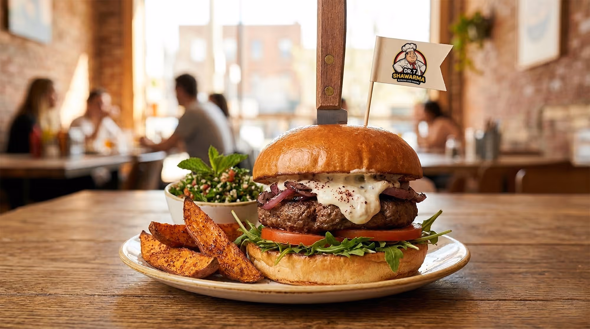 A large hamburger with lettuce, tomato, and cheese on a bun.