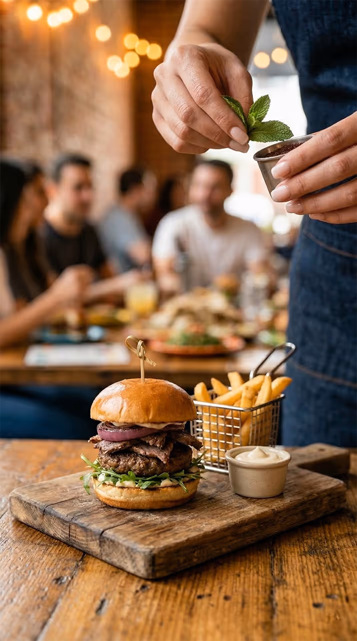 A person holding a basket of fries.