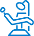 Blue line icon of a person examining a document with a magnifying glass.
