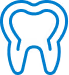 Blue line drawing of a tooth surrounded by a heart shape symbolizing dental care or oral health.