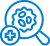 Magnifying glass highlighting a pink ribbon and virus or cell icons, symbolizing oral cancer screening.