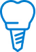 Blue line drawing of a dental implant with a screw and crown.