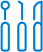 Four blue pixel art-style spoons arranged vertically on a gray background.
