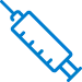 Blue syringe icon with a diagonal arrow pointing downward to the left.