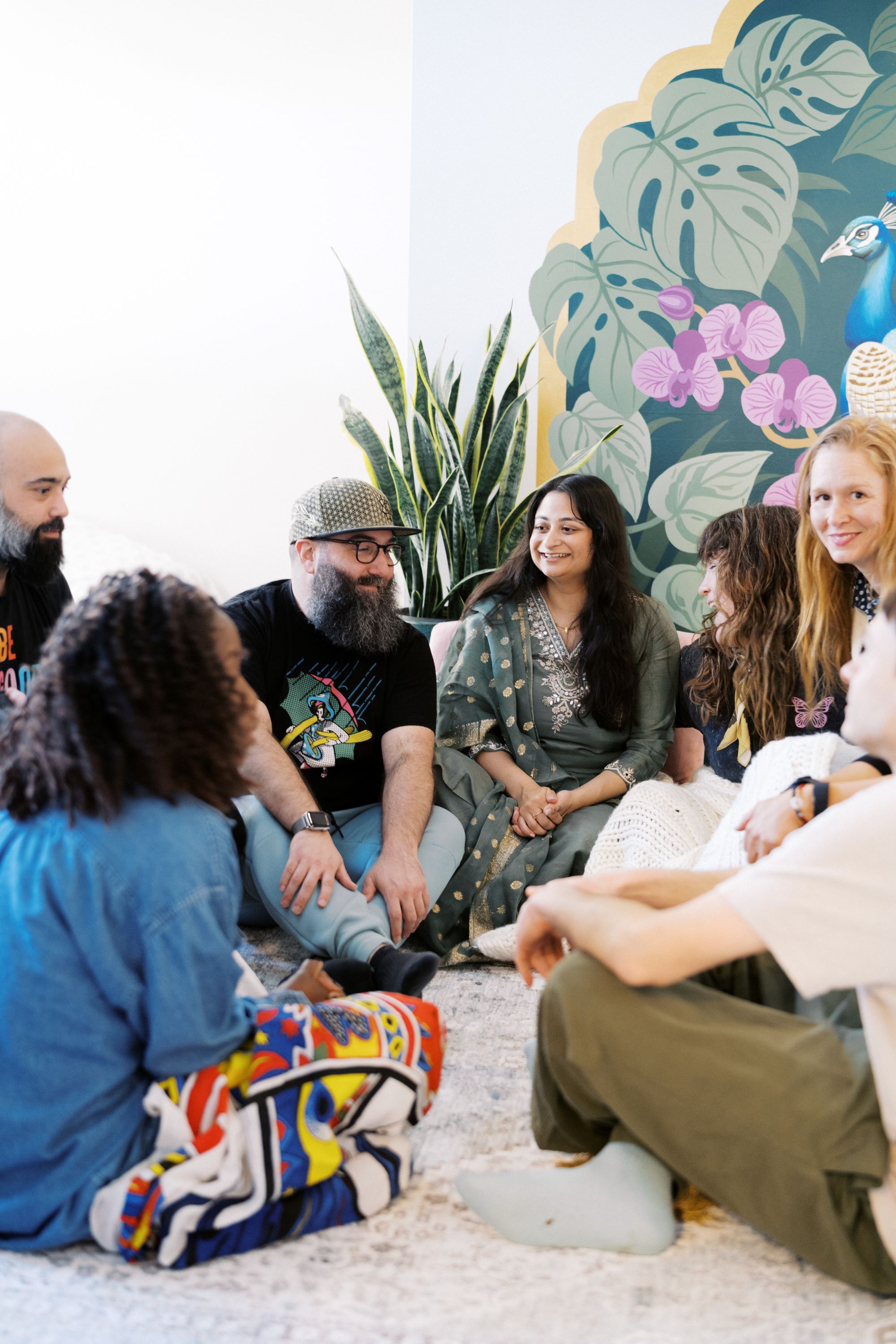 Jyoti Sharma facilitating a diverse group psilocybin healing session at Safar Healing Center in Boulder, Colorado