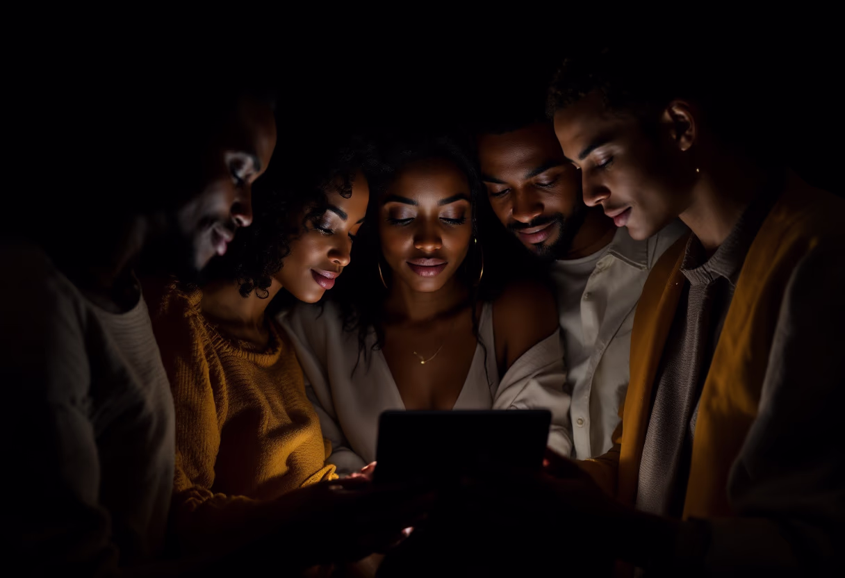 image of people in a cozy environment using a tablet