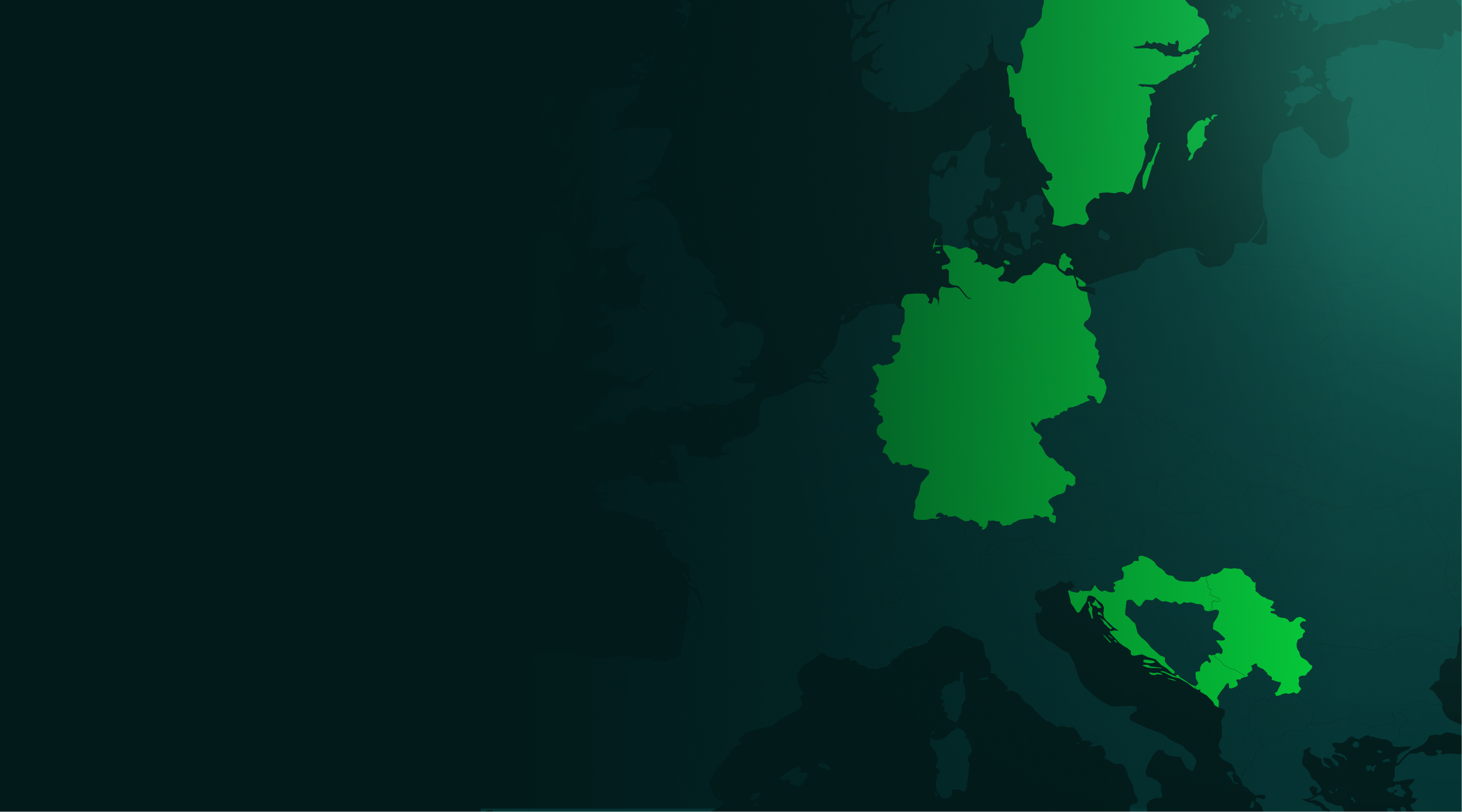 Map of parts of Europe showing highlighted countries including Germany, Sweden, and Croatia with green shading.