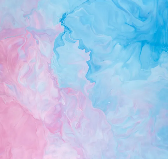Abstract fluid art with swirling pastel pink and blue colors blending smoothly.