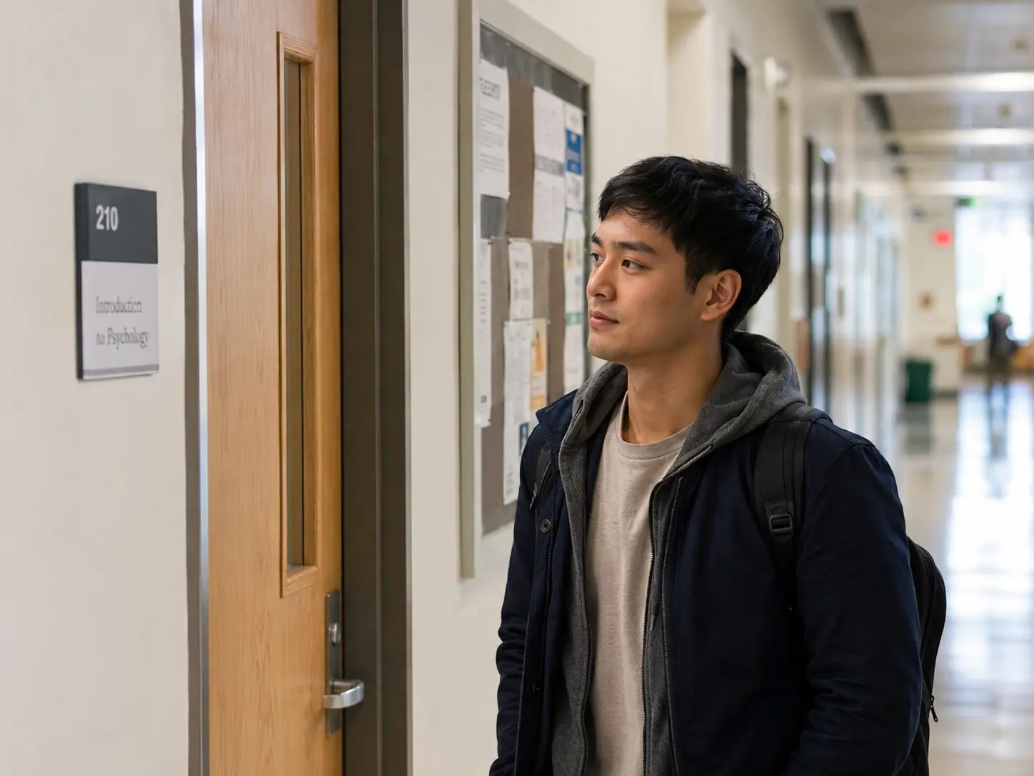man walking in college corridor