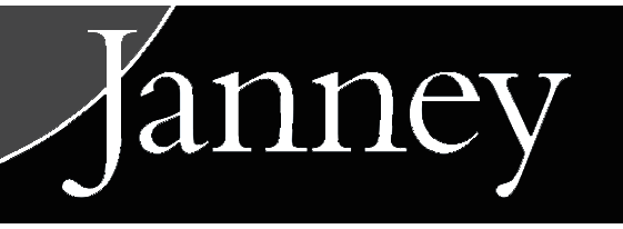 Janney text logo in white on a black background with a gray curved design.