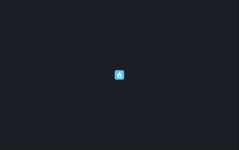 Animated fire emoji blinking in the center on a dark background.