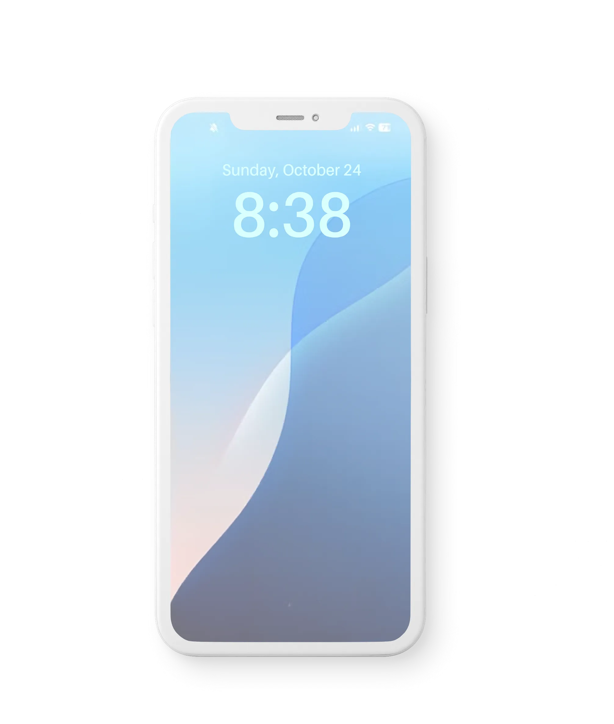 Smartphone displaying blue gradient wallpaper and time 8:38 on Sunday, October 24.