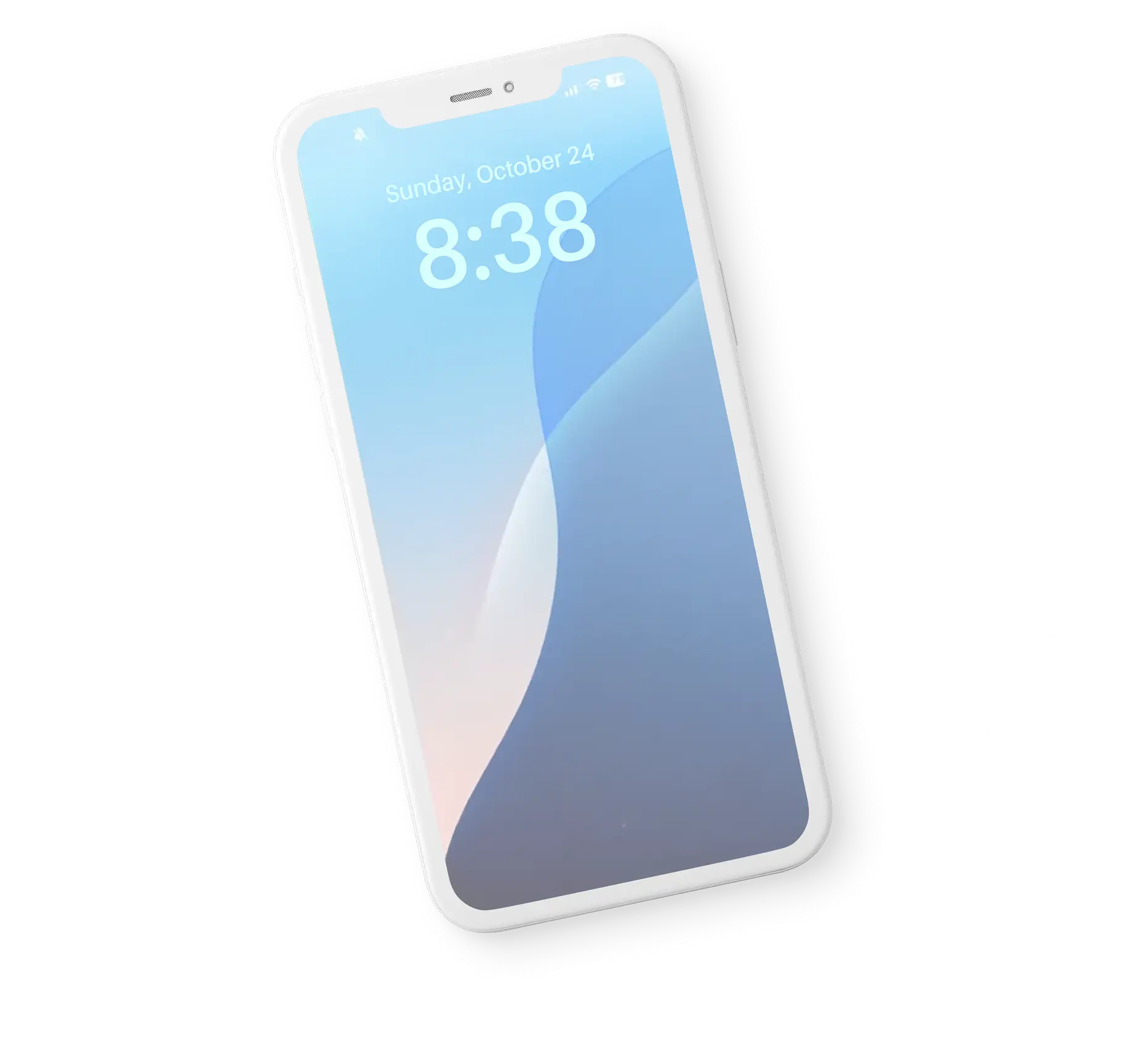 Smartphone displaying time 8:38 and date Sunday, October 24 on blue gradient background.