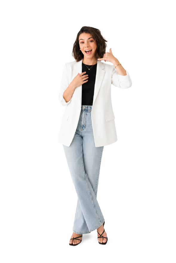 Med spa provider making a call-me gesture
