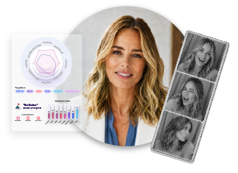 Personality profile chart, provider photo, and photobooth strip