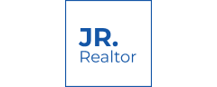 Logo with the text 'JR. Realtor' framed by a blue square outline.