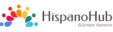 HispanoHub Business Network logo with colorful abstract figures forming a semicircle.