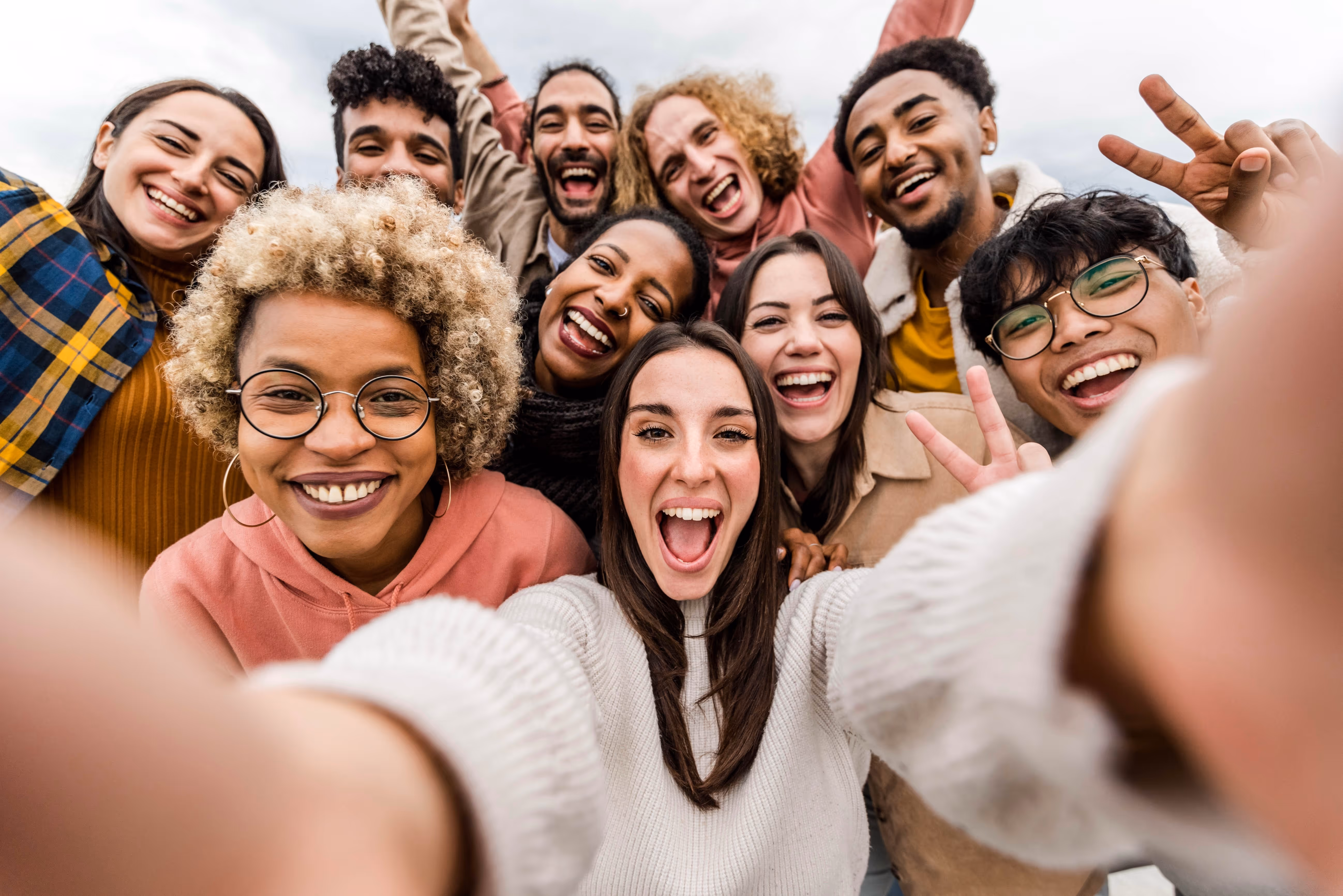 Group of friends smiling stock image