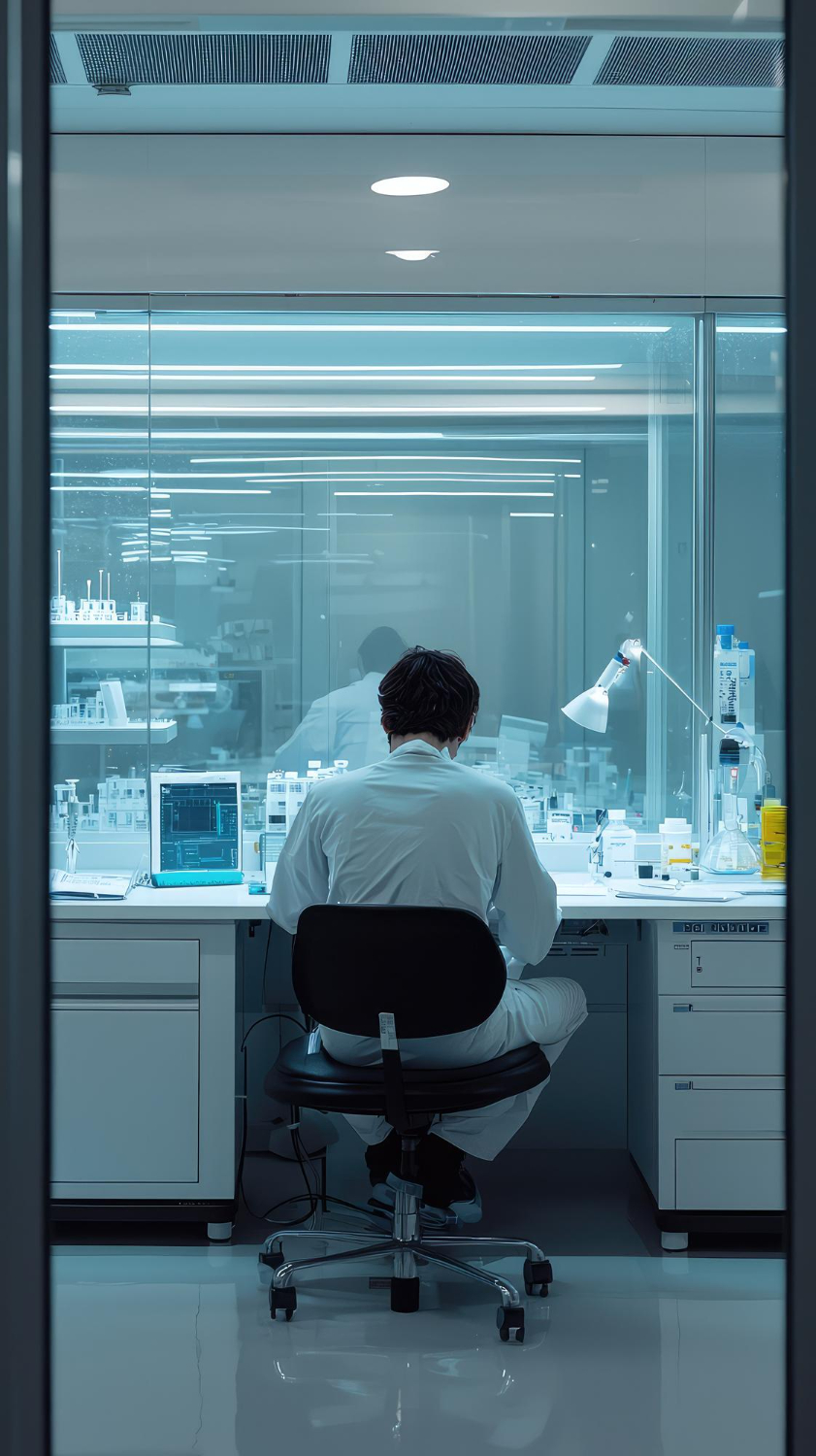 A researcher working quietly in a laboratory