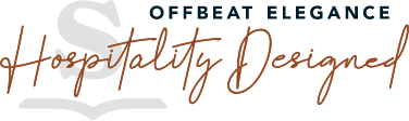 Text logo featuring 'OFFBEAT ELEGANCE' in small uppercase letters above large cursive 'Hospitality Designed' with an abstract design element.
