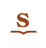 Open book icon in brown with letter S above and text 'WRITE YOUR OWN STORY' curved around it.