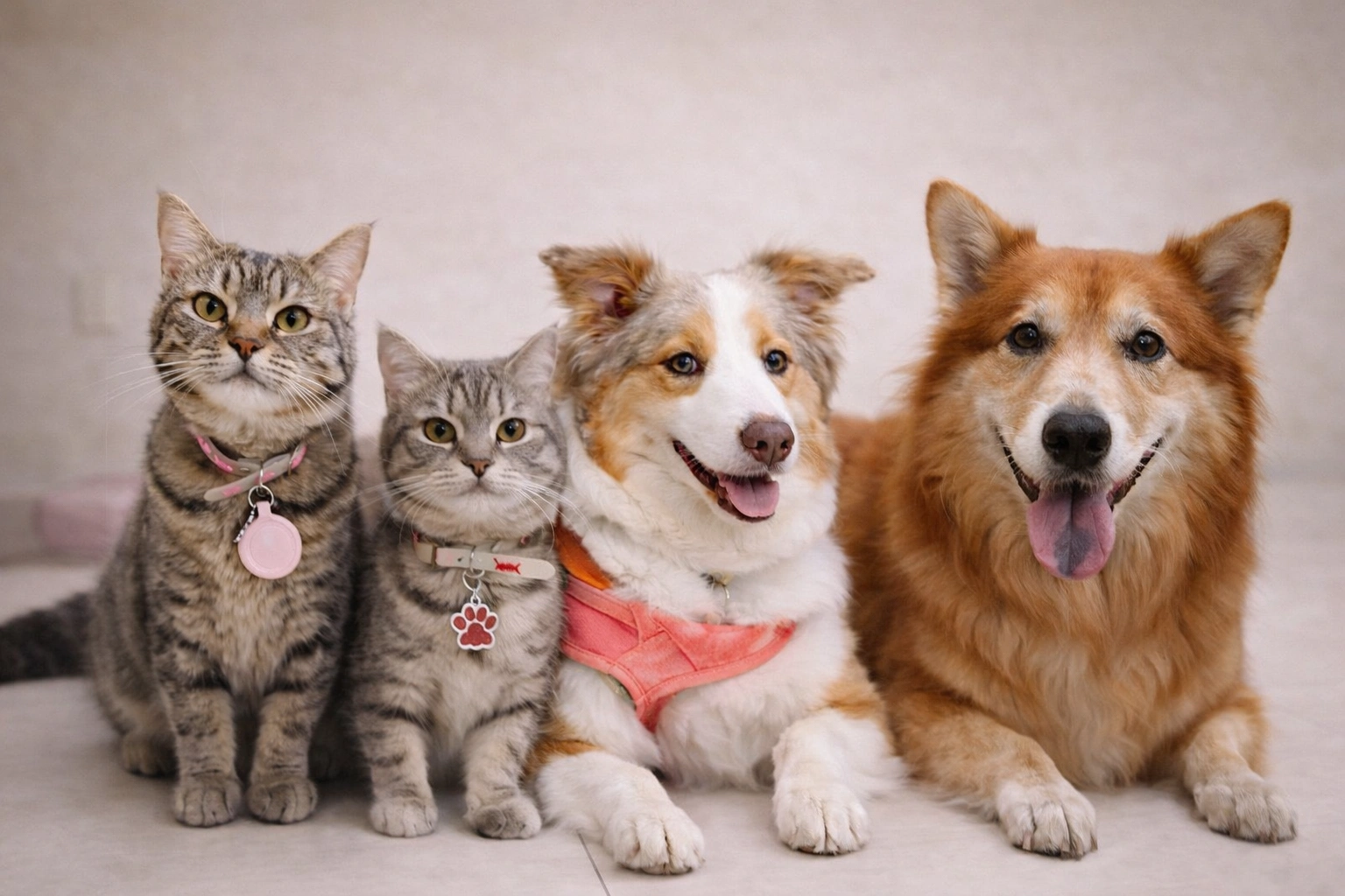 Dog and cat on neutral background representing Furbly animal healthcare ecosystem