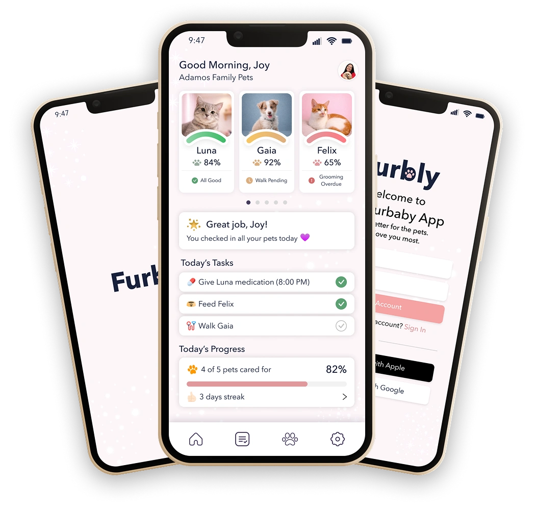 Dog and cat on neutral background representing Furbly animal healthcare ecosystem