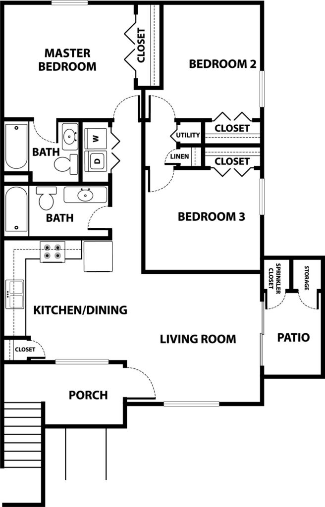 3 Bedroom Apartment Floor Plan layout 