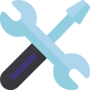Icono de una llave inglesa y un destornillador azules cruzados que representan herramientas o reparaciones.