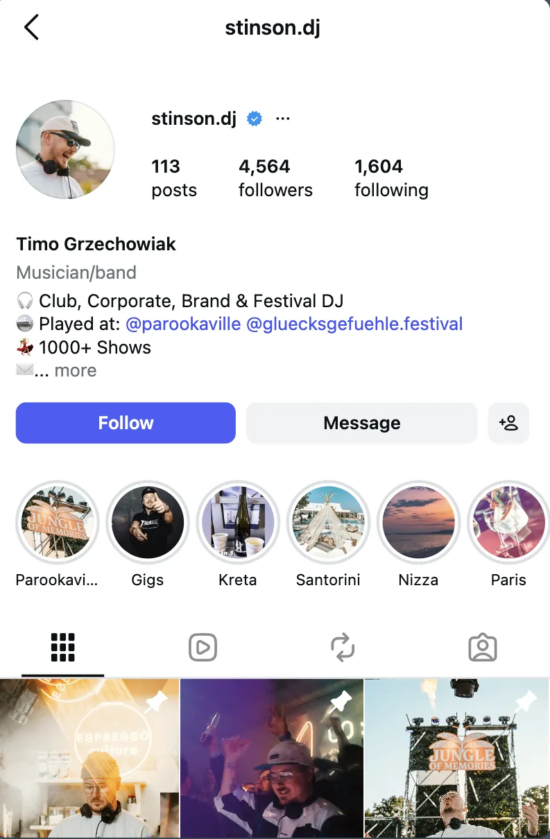 Instagramprofiel van @stinson.dj