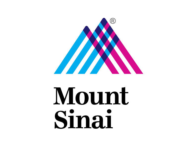 Mount Sinai logo with overlapping blue and magenta diagonal lines forming an abstract mountain shape above the text 'Mount Sinai'.