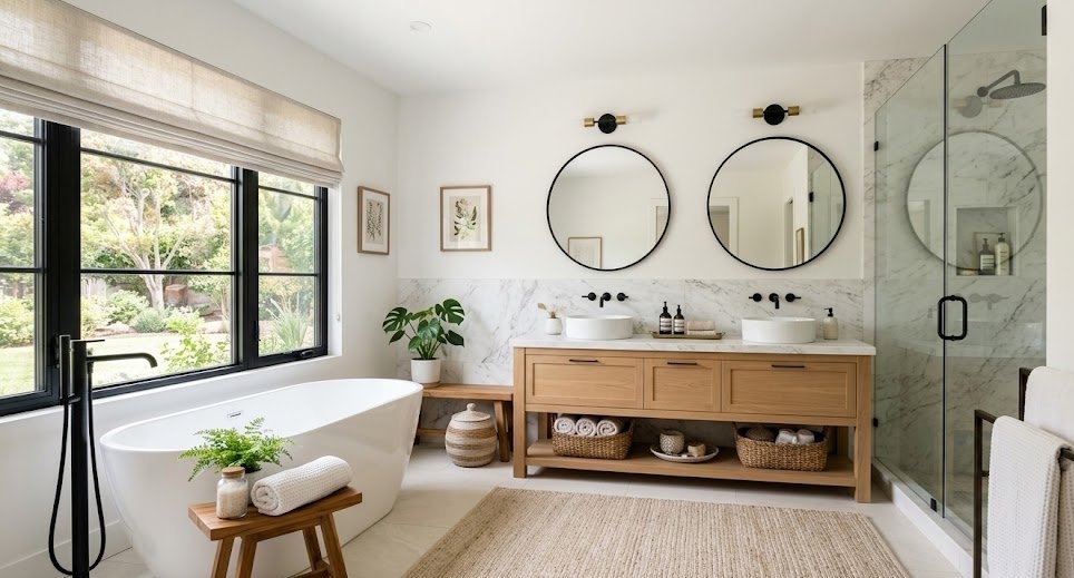 Clean white bathroom with natural light
