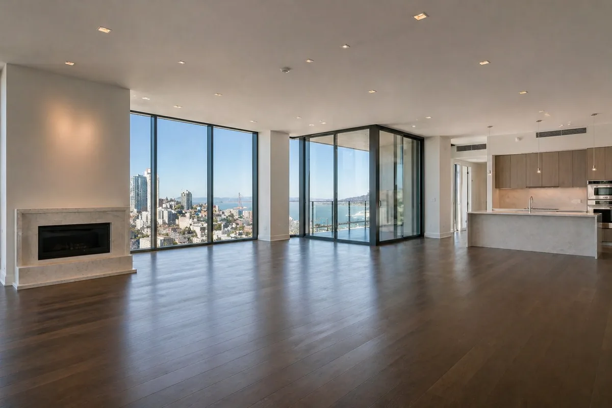 Clean empty San Francisco apartment living room after professional move-out cleaning