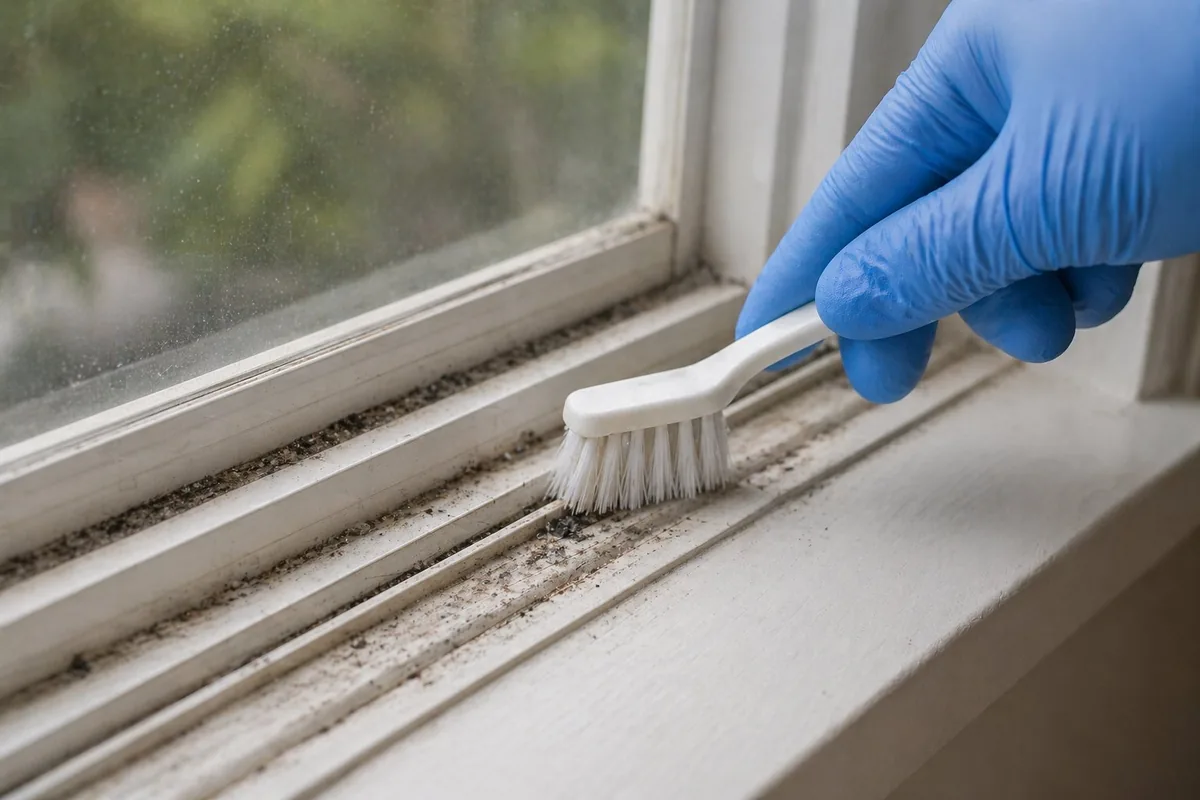 Clean window track in a San Francisco apartment after professional move-out cleaning